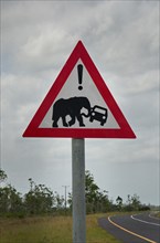 Traffic sign warning of elephants on a road south of Maputo