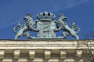 Bavarian coat of arms on the former officers' mess of the New Infantry Barracks around 1890/1900