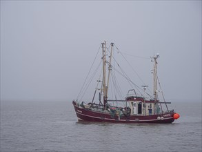 Crab cutter in the morning on the North Sea off Spiekeroog