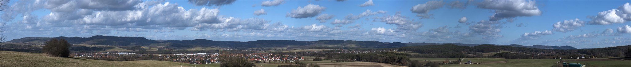 Panoramic view from Kleingeschaidt to Markt Eckental and Franconian Switzerland
