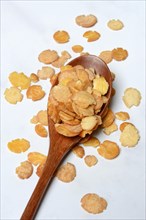 Soy flakes in wooden spoon