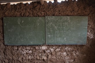 Blackboard in a village school made of clay in Gaza Province