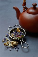 Tea blend in tea strainer