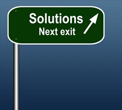 Illustration of a green sign with solutions next exit