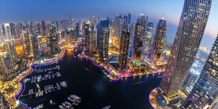 Dubai Marina Harbour Skyline Architecture Holiday Overview by Night Panorama in Dubai