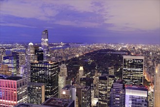 View of Midtown and Downtown Manhattan from the Top of the Rock Observation Center at sunset