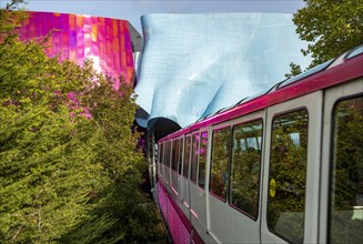 Monorail train comes out of the museum