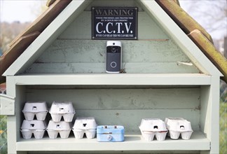 CCTV monitoring of honesty box egg sales