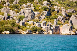 Necropolis by the sea with sarcophagi