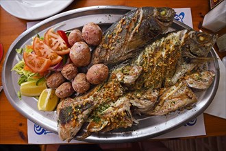 Typical Canarian fish platter with Canarian potatoes