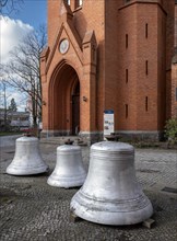 The old church bells in front of the entrance to the Lutheran Matthaeuskirche in Steglitz
