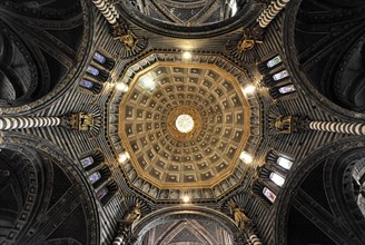 Central interior view of dome of Siena Cathedral Santa Maria Assunta in Romanesque-Gothic architectural style