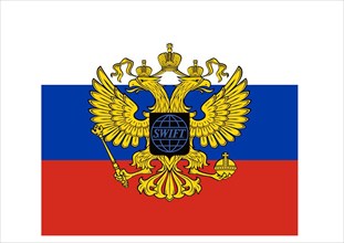 Swift logo on the Russian coat of arms with the double-headed eagle