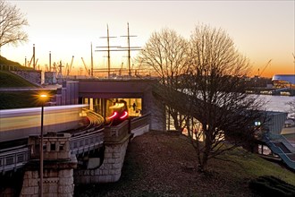 Landungsbruecken underground stop at sunrise