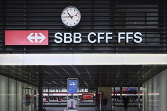 Entrance to SBB station with station clock