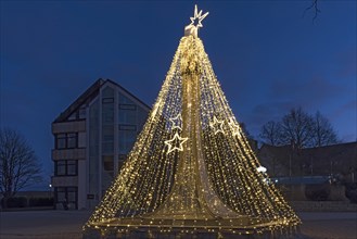Christmas decorated fountain in front of the town hall