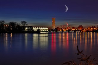 Rhine at night with crescent moon