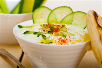 Arab middle east salatit laban wa kh'yar Khyar Bi Laban goat yogurt and cucumber salad