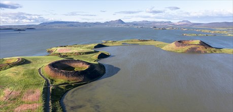 Aerial view of green volcanic crater