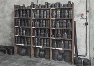 Storage rack for dies in a former valve factory