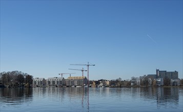 Construction sites in the new development area on the Havel near Eiswerder Island