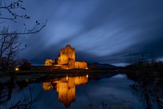 Ross Castle at blue hour with pond in foreground