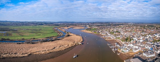 View from a drone over River Exe and Topsham