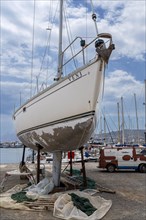 Sailboat in a small shipyard in Agios Nikolaos