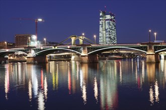 View across the Main to the Ignatz Bubis Bridge and the European Central Bank