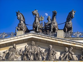 The moon shines above the quadriga with the city goddess Brunonia on the reconstruction of Braunschweig Castle