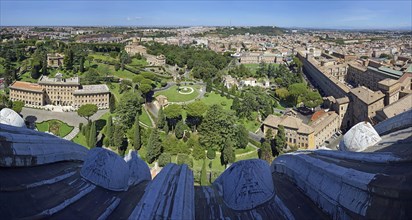 View of the Vatican Gardens from the dome of the Basilica of San Pietro or St Peter's Basilica