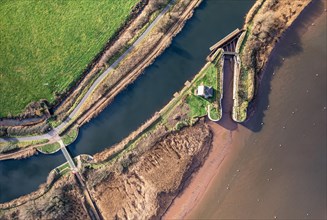 Top Down view over Water Lock and Topsham Ferry on the River Exe in Topsham