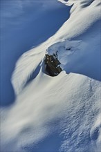 Snow covered rock and snowdrifts on Mount Kitzsteinhorn