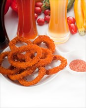 Deep fried calamari rings served with selection of black