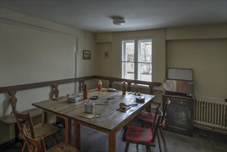Dining table in the former workers' canteen in the historic valve factory