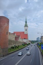 St. Martin's Cathedral on a very busy road in Bratislava