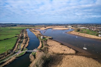 Aerial view over River Exe and Topsham