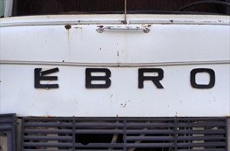 Front view of white van Ebro with radiator grille