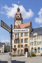 Town hall with street sign Niedermarkt