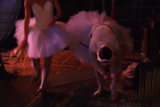Ballet dancers in the wings just before stepping on stage during a performance of Tchaikovskys Nutcracker