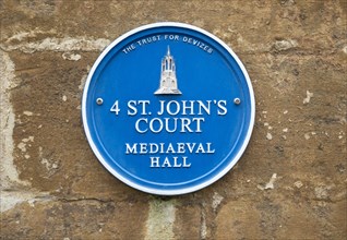 Blue plaque St John's Court originally a medieval hall building