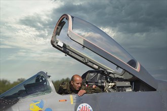 Polish pilot in the cockpit of the Mikoyan-Gurevich MIG-29 Fulcrum