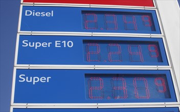 Price board at an Esso petrol station