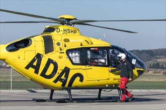 ADAC rescue helicopter Christoph 40 from Augsburg Hospital stands on motorway service area