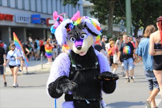 Colourful bear at Christopher Street Parade 2021 posing for the camera