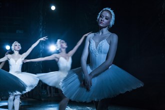 Ballet dancers during the performance of Tchaikovsky s Swan Lake in St. Petersburg