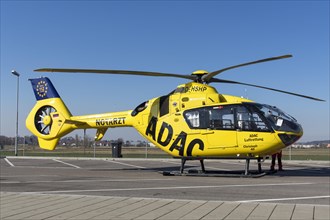 ADAC rescue helicopter Christoph 40 from Augsburg Hospital stands on motorway service area