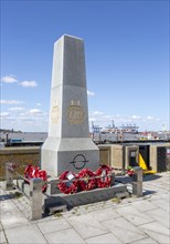 Merchant Navy memorial with wreaths