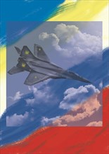 Illustration of a Mig 29 Fulcrum over the skies of Ukraine and Russia