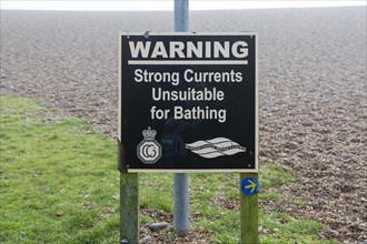 Sign warning of strong currents unsuitable for bathing